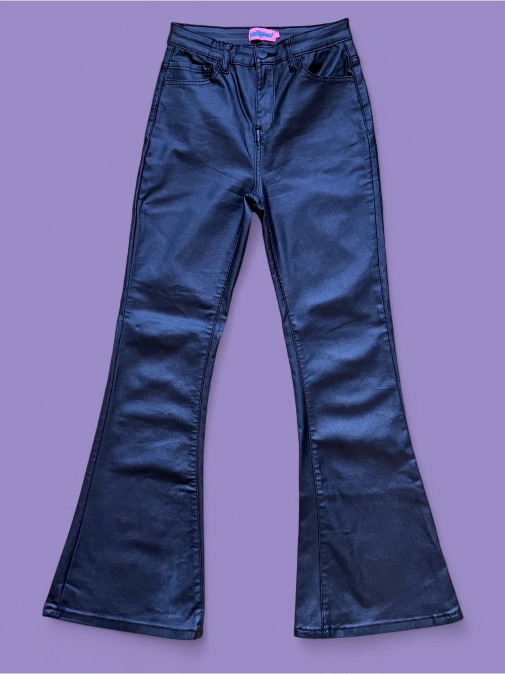 Edikted Luna Black Faux Leather Flare Jeans - Size Small
